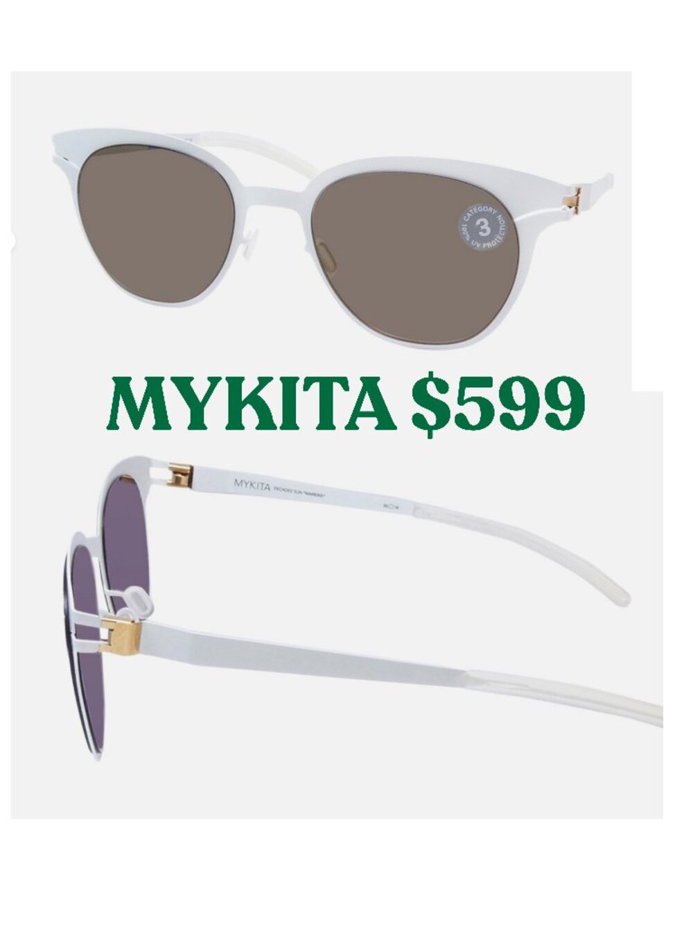 Mew Mykita Mareike Sunglasses – Color 184 Talc / Brilliant Grey Solid $599